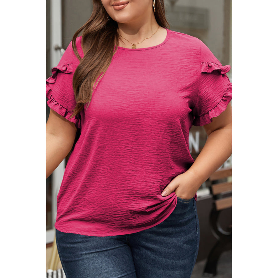 Bright Pink Ruffled Short Sleeve Plus Size Top Plus Size/Plus Size Tops/Plus Size Tops &amp; Tees