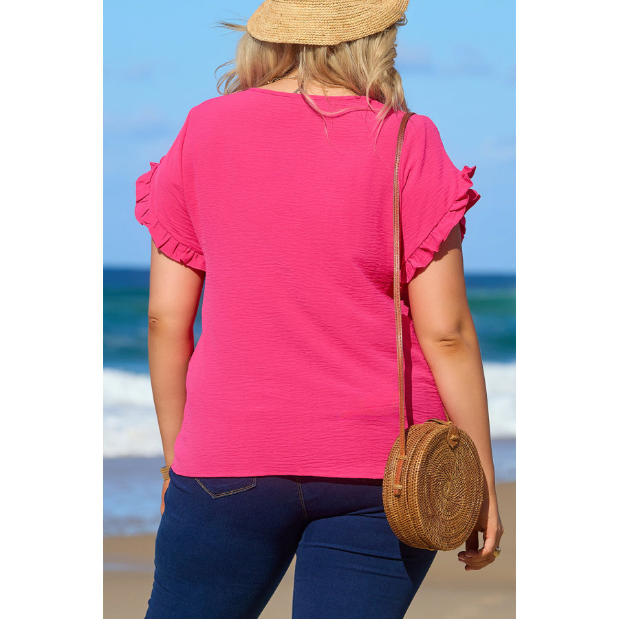 Bright Pink Ruffled Short Sleeve Plus Size Top Plus Size/Plus Size Tops/Plus Size Tops &amp; Tees