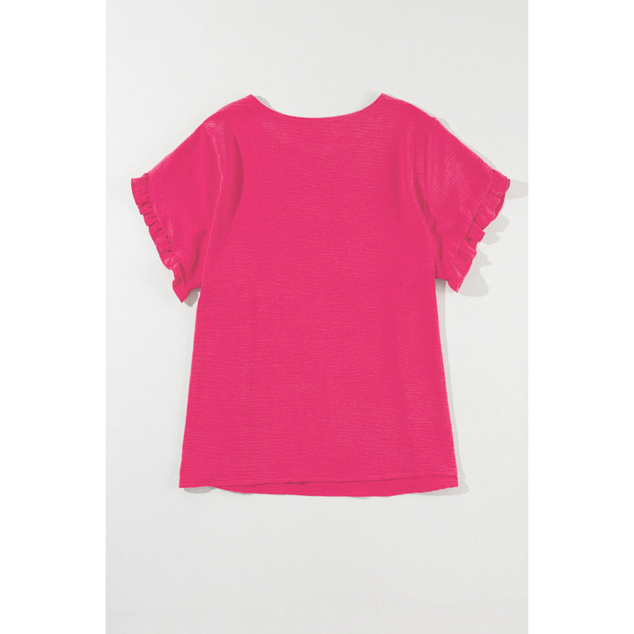 Bright Pink Ruffled Short Sleeve Plus Size Top Plus Size/Plus Size Tops/Plus Size Tops &amp; Tees