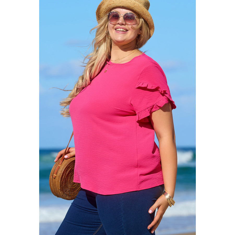 Bright Pink Ruffled Short Sleeve Plus Size Top Plus Size/Plus Size Tops/Plus Size Tops &amp; Tees