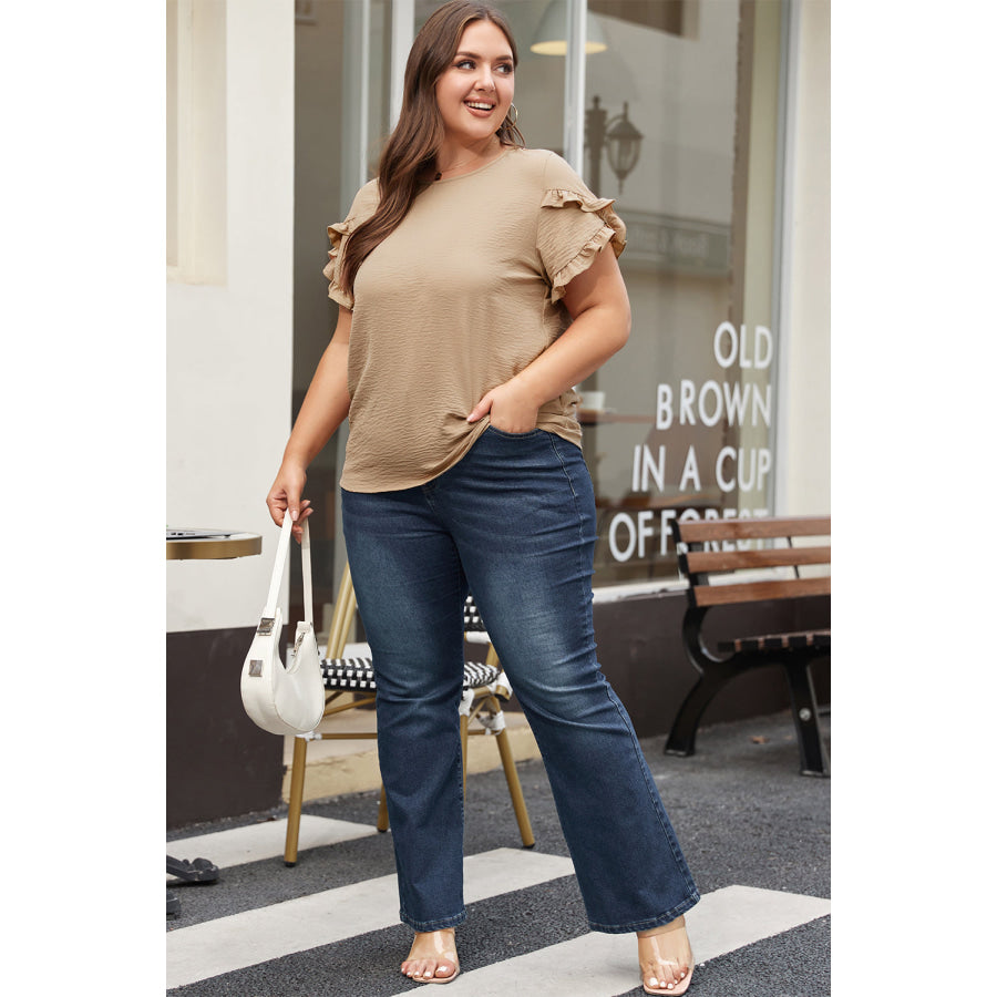 Bright Pink Ruffled Short Sleeve Plus Size Top Plus Size/Plus Size Tops/Plus Size Tops &amp; Tees