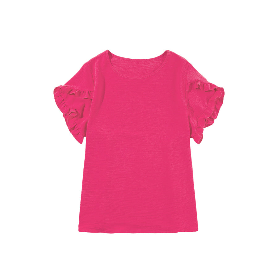 Bright Pink Ruffled Short Sleeve Plus Size Top Plus Size/Plus Size Tops/Plus Size Tops &amp; Tees