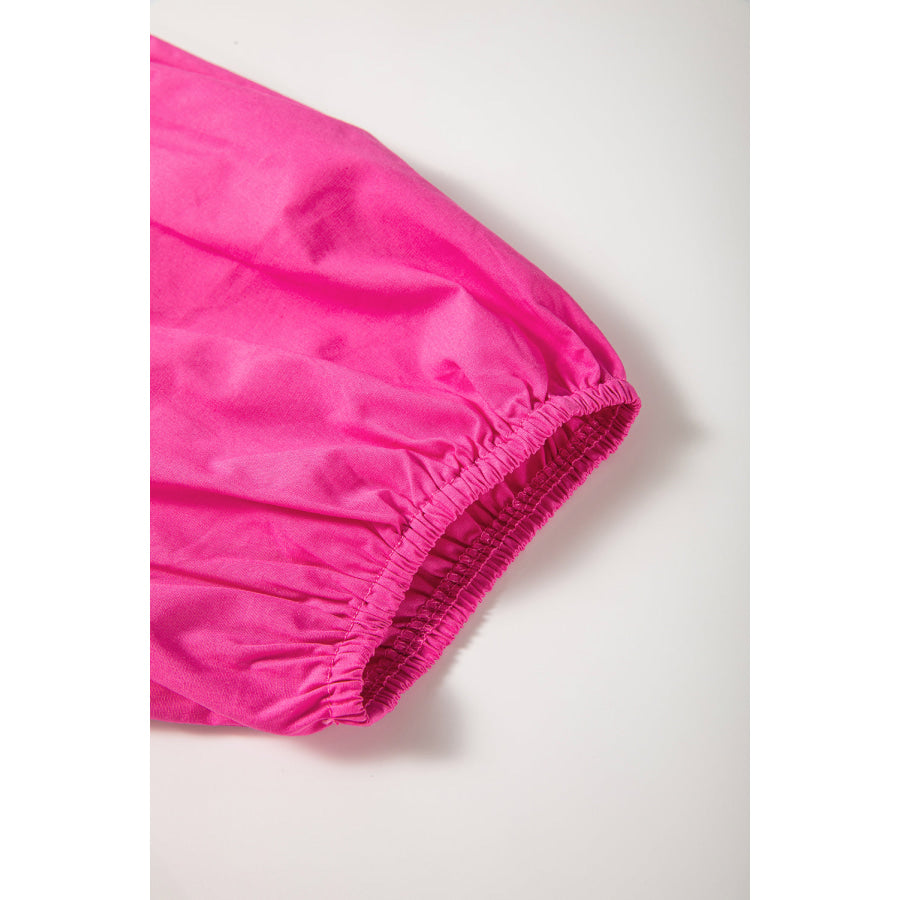 Bright Pink Solid Color Puff Sleeve Tie Front High Waist Mini Dress Dresses/Mini Dresses