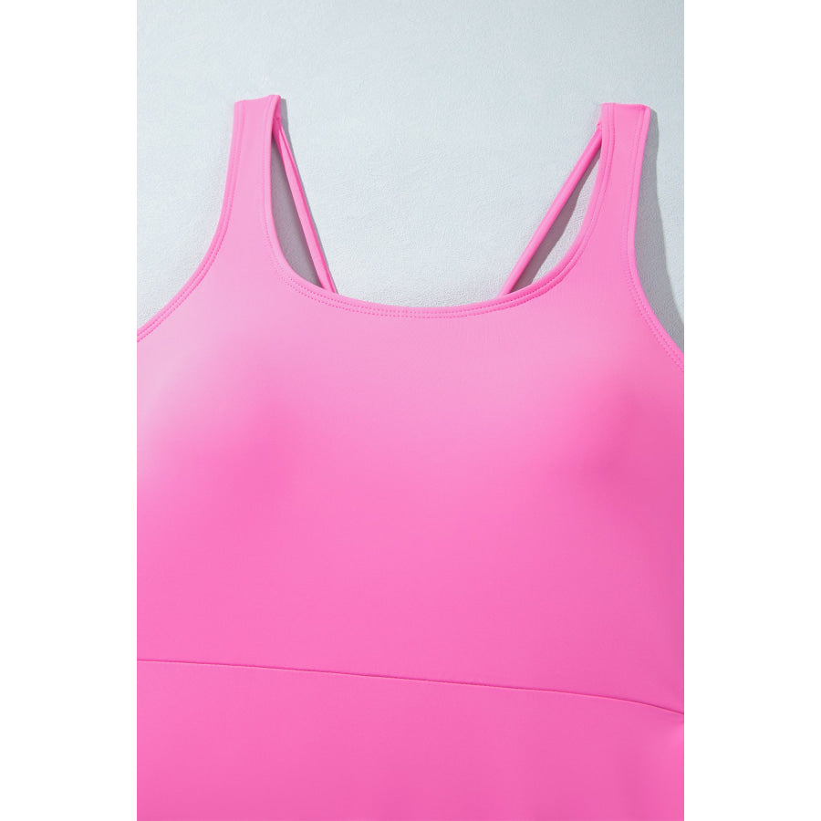 Bright Pink Twisted Strappy Back Active Mini Dress with Shorts Dresses/Mini Dresses