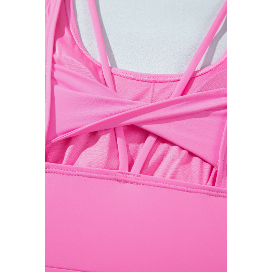 Bright Pink Twisted Strappy Back Active Mini Dress with Shorts Dresses/Mini Dresses