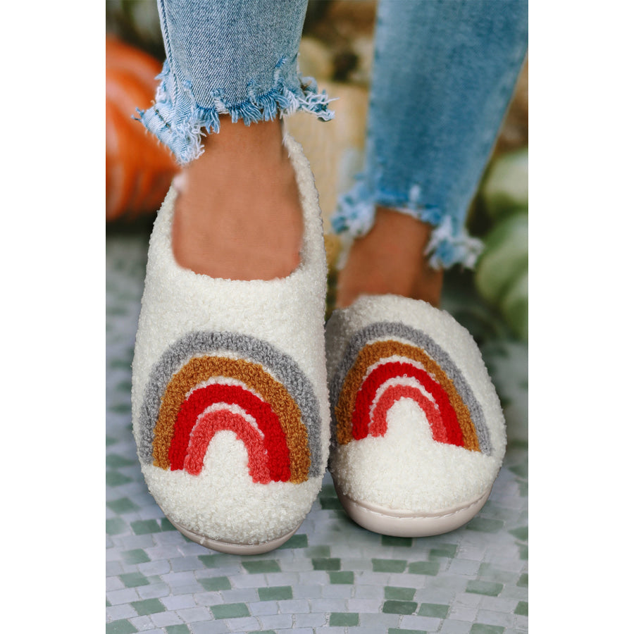 Bright White Rainbow Plush Winter Home Slippers Bright White / 37 / 100% Polyester + 100% TPR Shoes &amp; Bags/Slippers