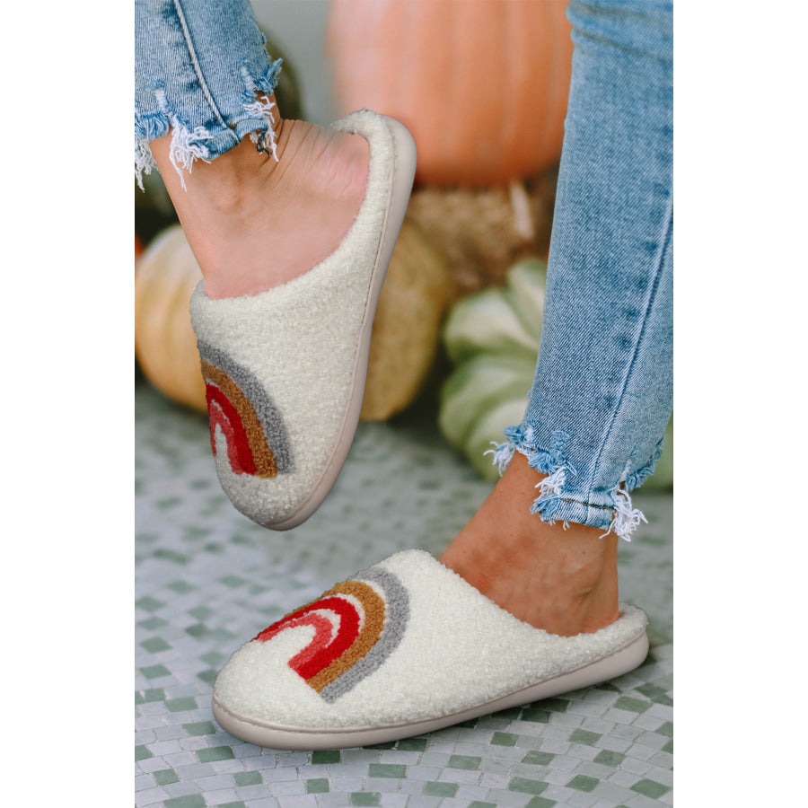 Bright White Rainbow Plush Winter Home Slippers Shoes &amp; Bags/Slippers