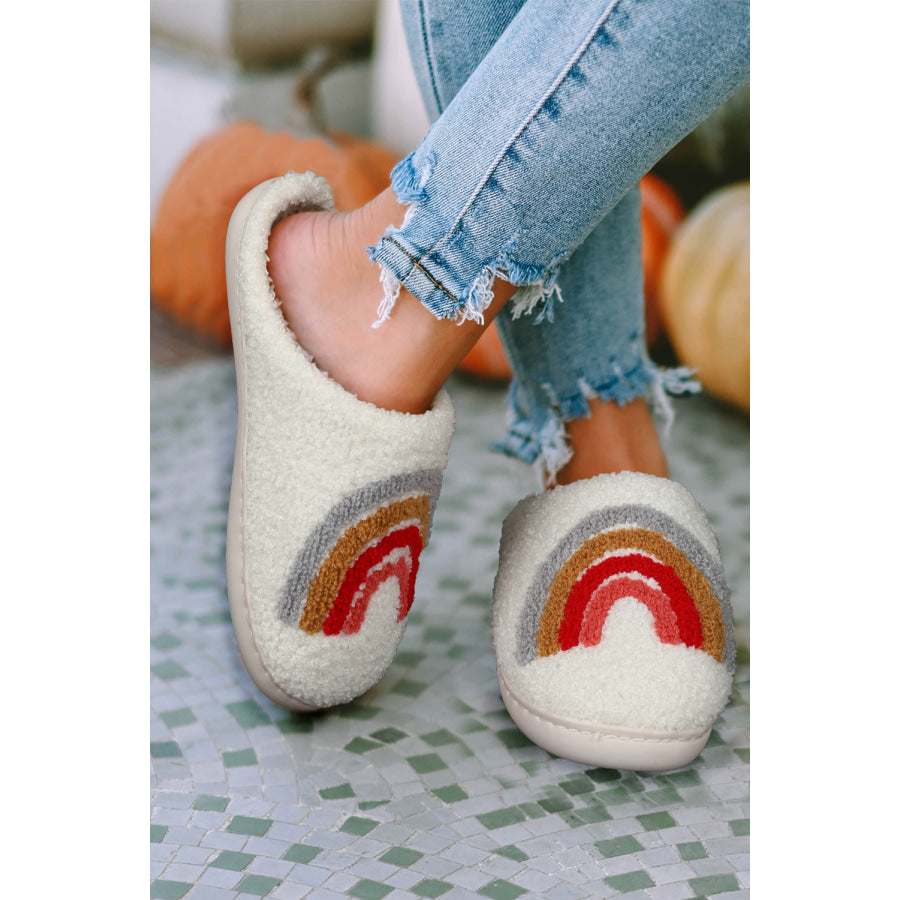 Bright White Rainbow Plush Winter Home Slippers Shoes &amp; Bags/Slippers