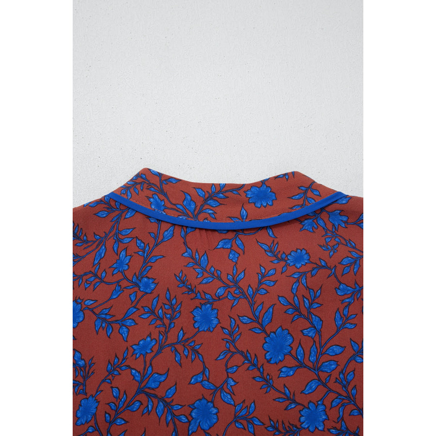 Brown 3/4 Puff Sleeve Tiered Loose Floral Dress Dresses/Floral Dresses