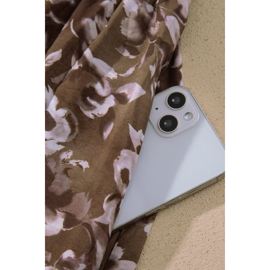 Brown Abstract Floral Print Square Neck Long Sleeve Mini Shift Dress Dresses/Mini Dresses