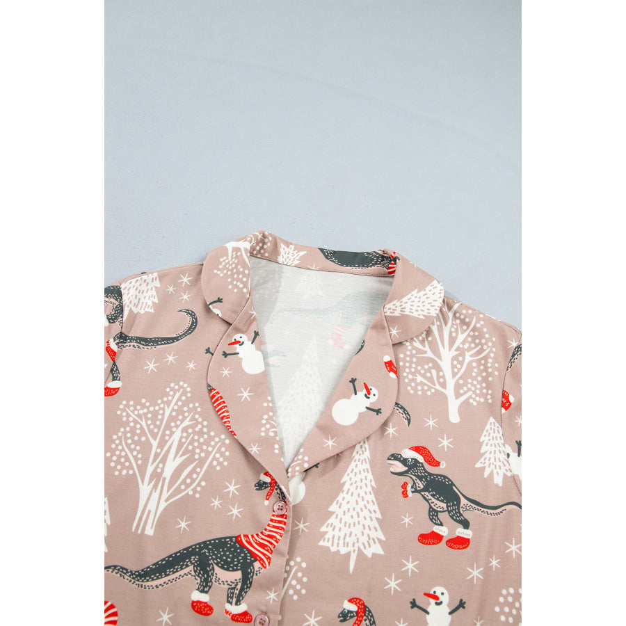 Brown Abstract Print Long Sleeve Two Piece Lounge Set Loungewear & Sleepwear/Loungewear