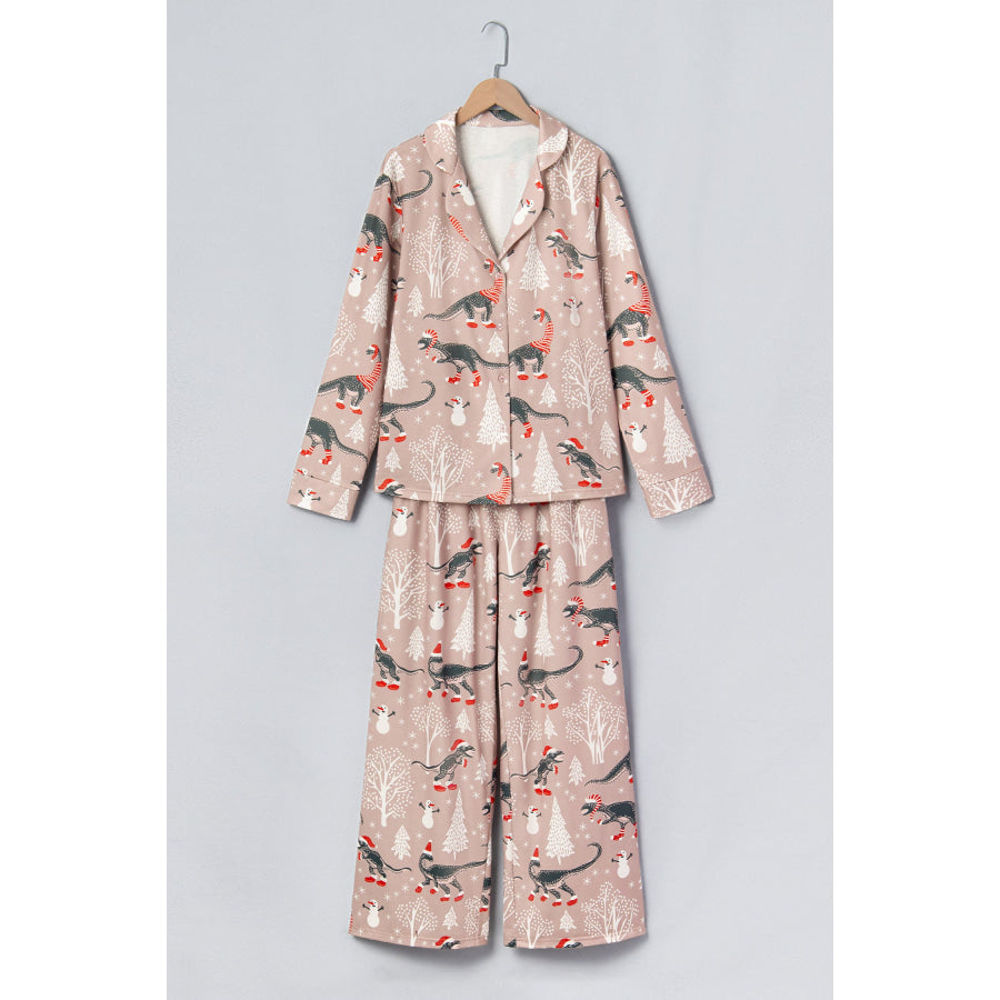 Brown Abstract Print Long Sleeve Two Piece Lounge Set Loungewear & Sleepwear/Loungewear
