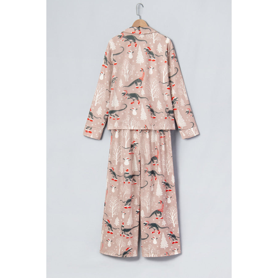 Brown Abstract Print Long Sleeve Two Piece Lounge Set Loungewear & Sleepwear/Loungewear