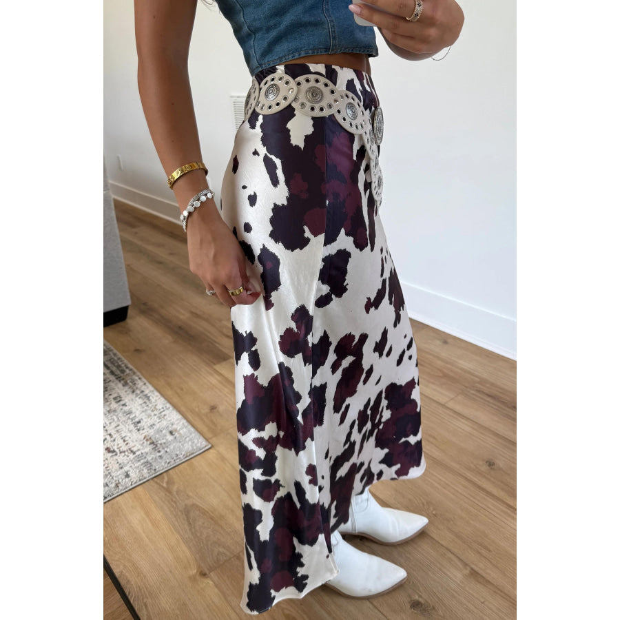 Brown Abstract Print Western Long Metal Zip-Up Waist Daily Wear Skirt Bottoms/Skirts & Petticoat