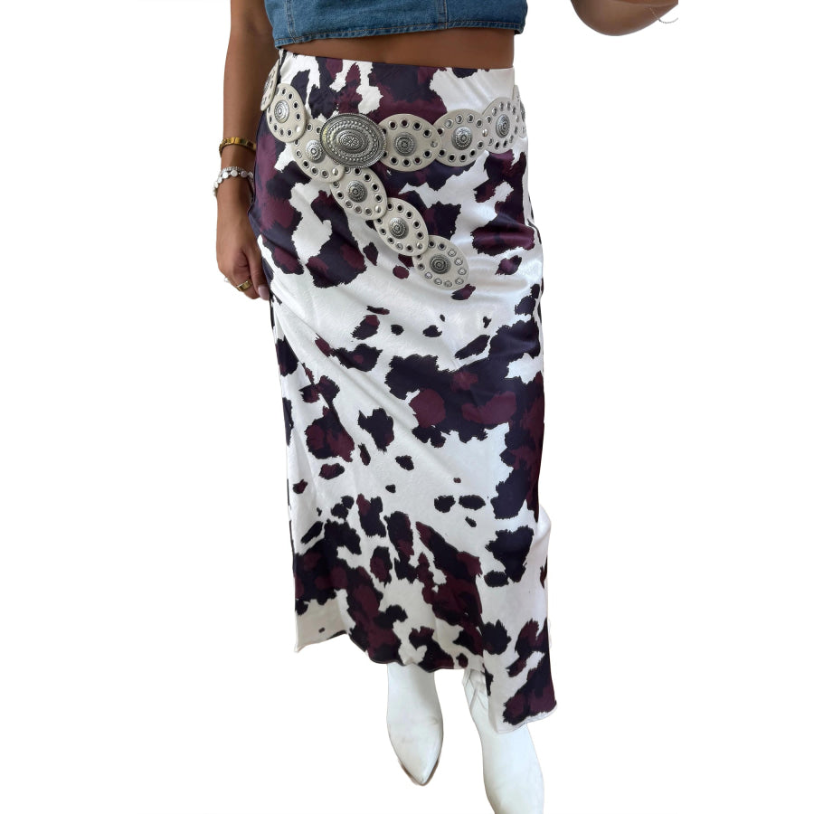 Brown Abstract Print Western Long Metal Zip-Up Waist Daily Wear Skirt Bottoms/Skirts & Petticoat