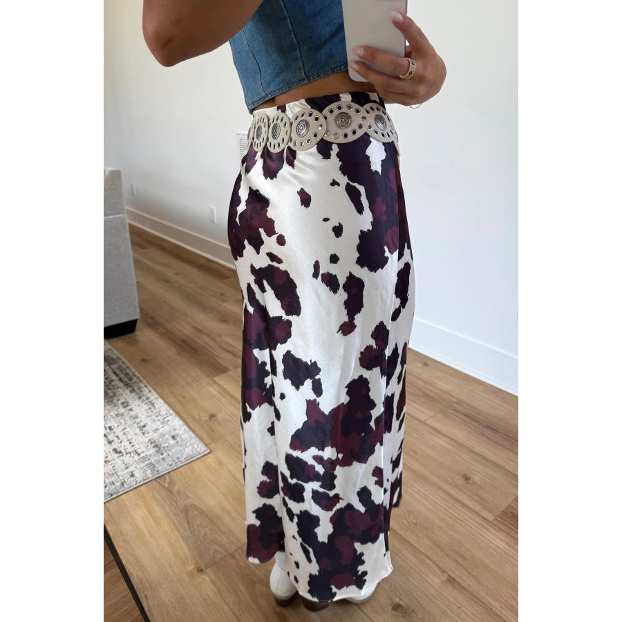 Brown Abstract Print Western Long Metal Zip-Up Waist Daily Wear Skirt Bottoms/Skirts & Petticoat