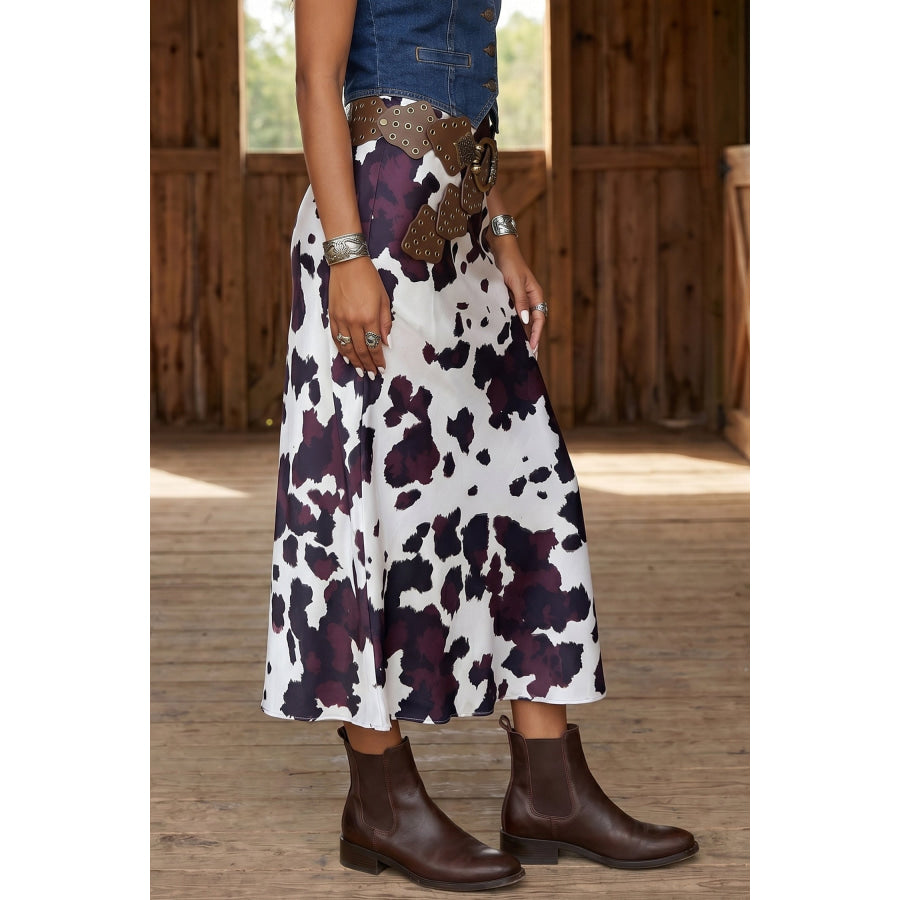 Brown Abstract Print Western Long Metal Zip-Up Waist Daily Wear Skirt Bottoms/Skirts & Petticoat