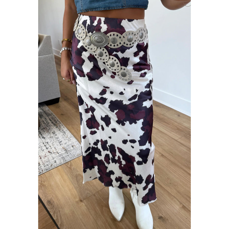 Brown Abstract Print Western Long Metal Zip-Up Waist Daily Wear Skirt Bottoms/Skirts & Petticoat