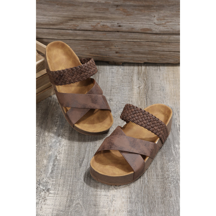 Brown Braided Detail Criss Cross Platform Slippers Shoes &amp; Bags/Slippers