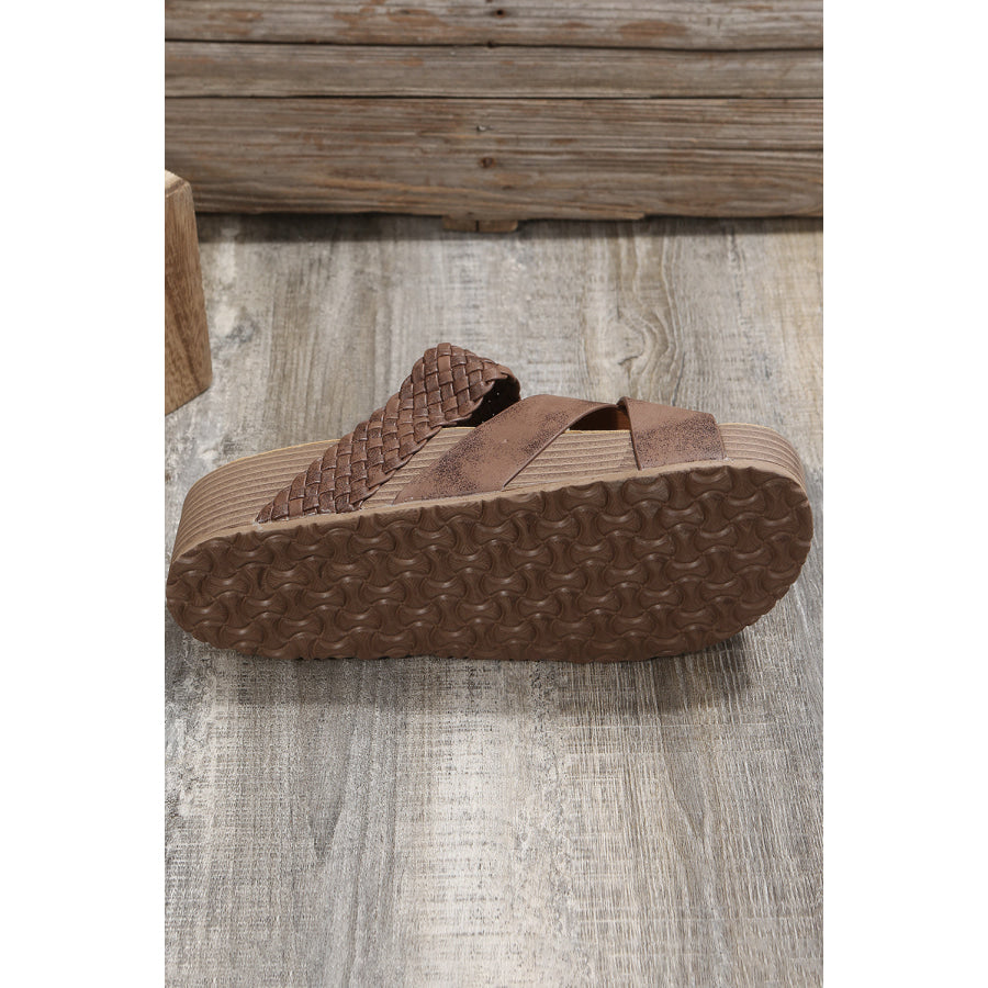 Brown Braided Detail Criss Cross Platform Slippers Shoes &amp; Bags/Slippers