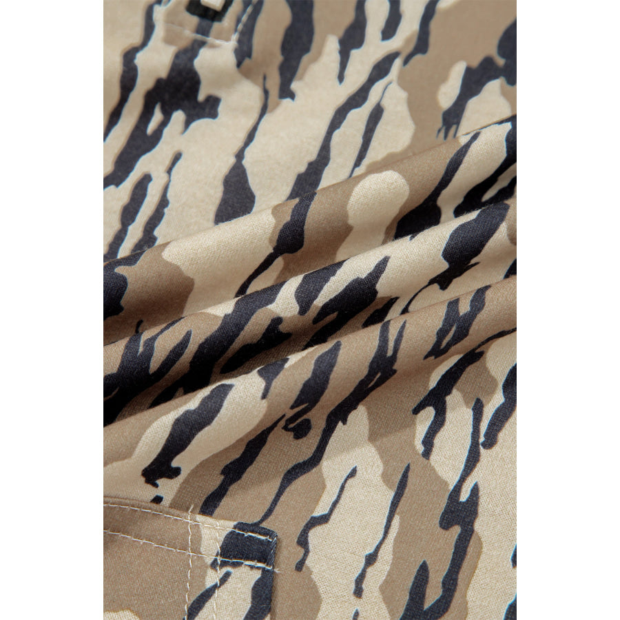 Brown Camouflage Zipper Collar Front Pocket Pullover Sweatshirt Tops/Sweatshirts & Hoodies