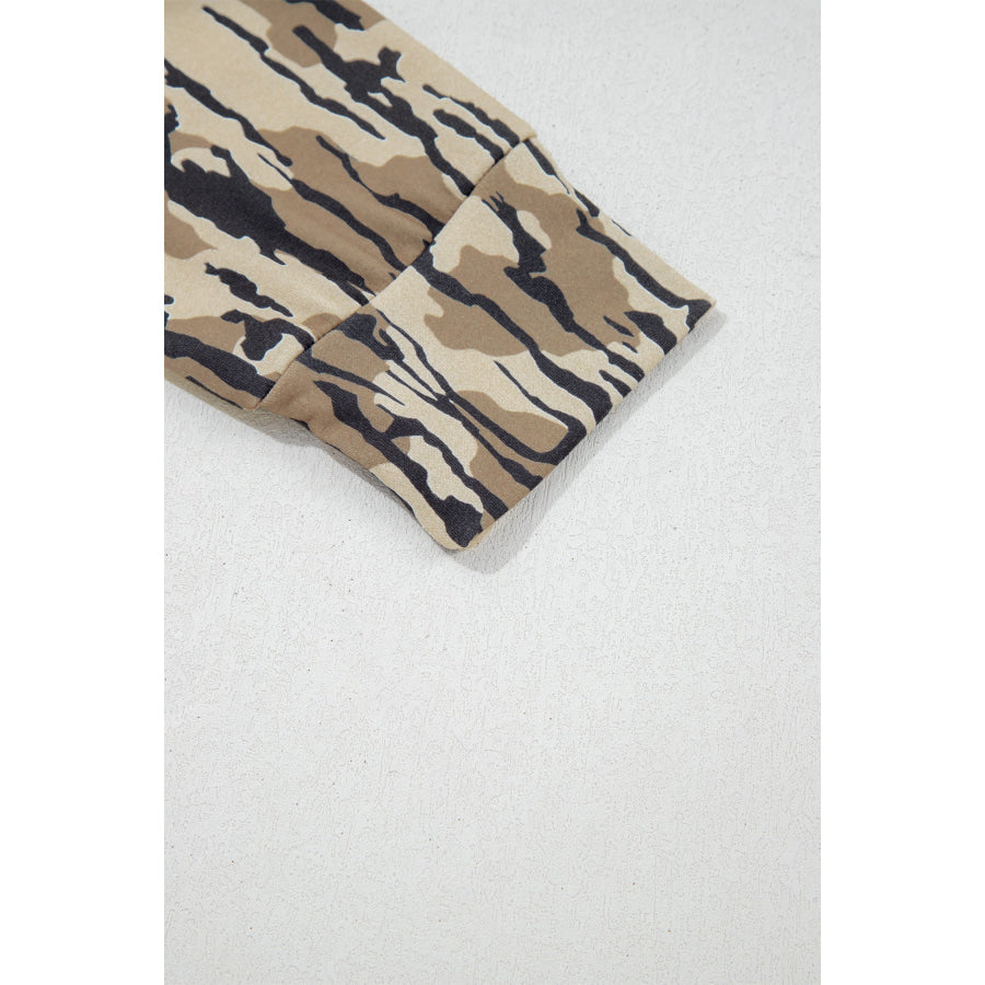 Brown Camouflage Zipper Collar Front Pocket Pullover Sweatshirt Tops/Sweatshirts & Hoodies