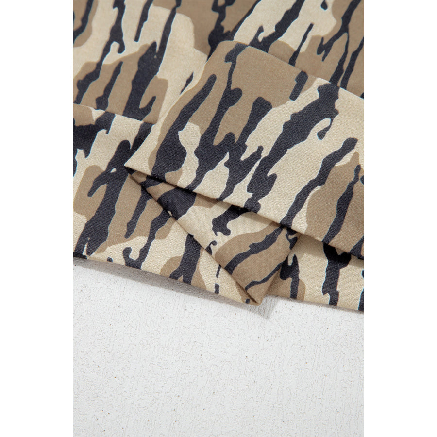 Brown Camouflage Zipper Collar Front Pocket Pullover Sweatshirt Tops/Sweatshirts & Hoodies