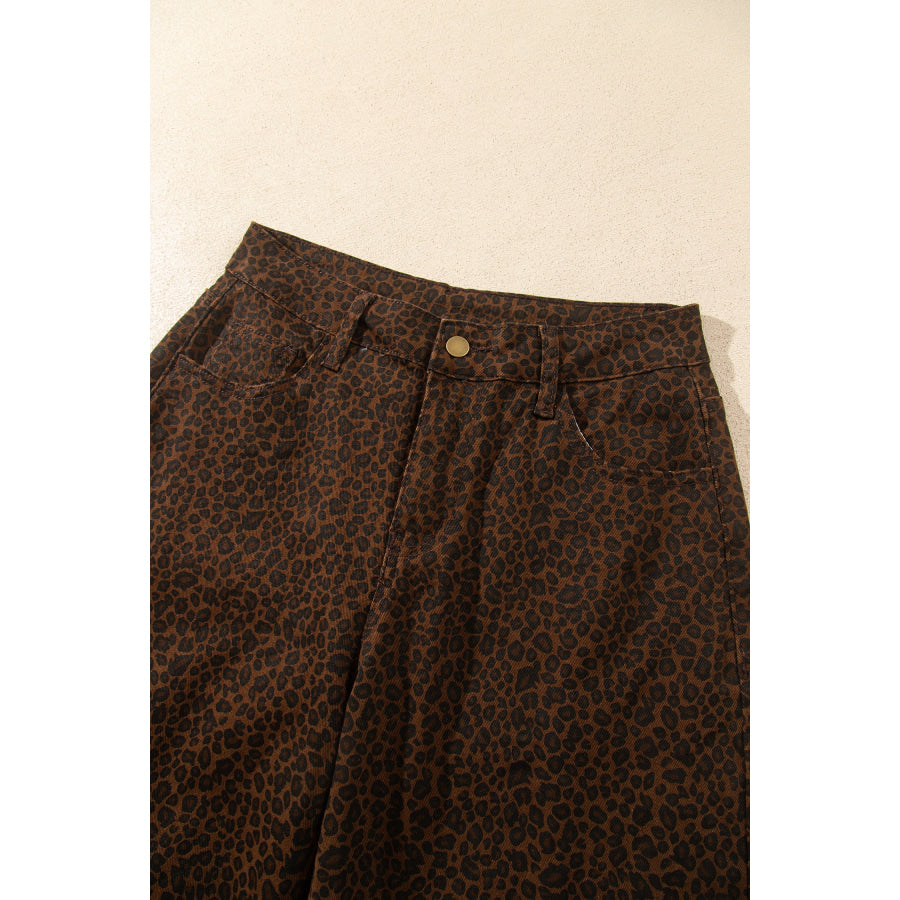 Brown Casual Leopard Print Full-Length Regular Fit Jeans Bottoms/Jeans