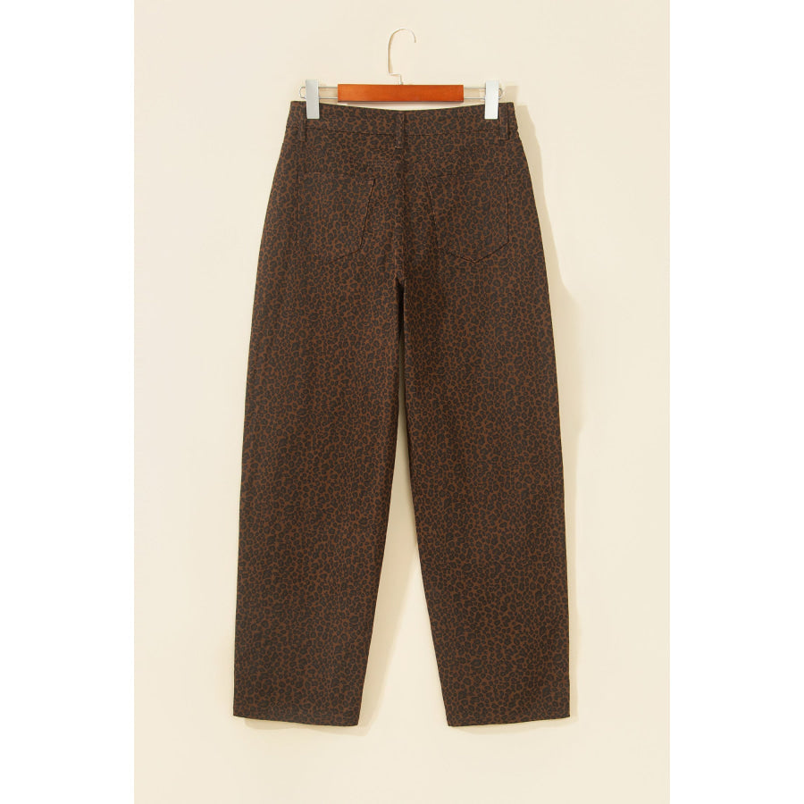 Brown Casual Leopard Print Full-Length Regular Fit Jeans Bottoms/Jeans
