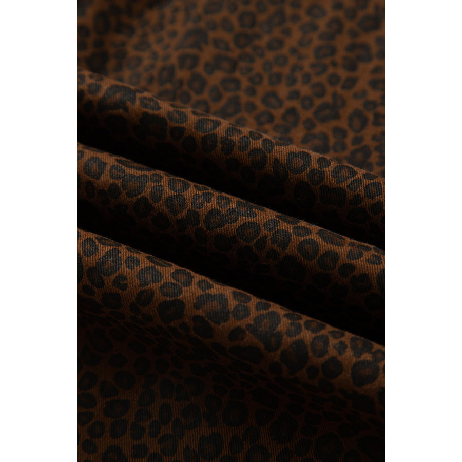 Brown Casual Leopard Print Full-Length Regular Fit Jeans Bottoms/Jeans