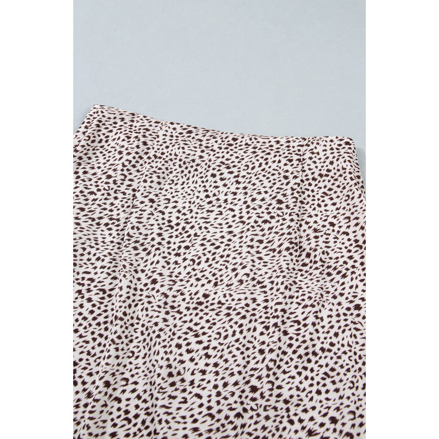 Brown Cheetah Print Trim Split Long Western Skirt Bottoms/Skirts & Petticoat