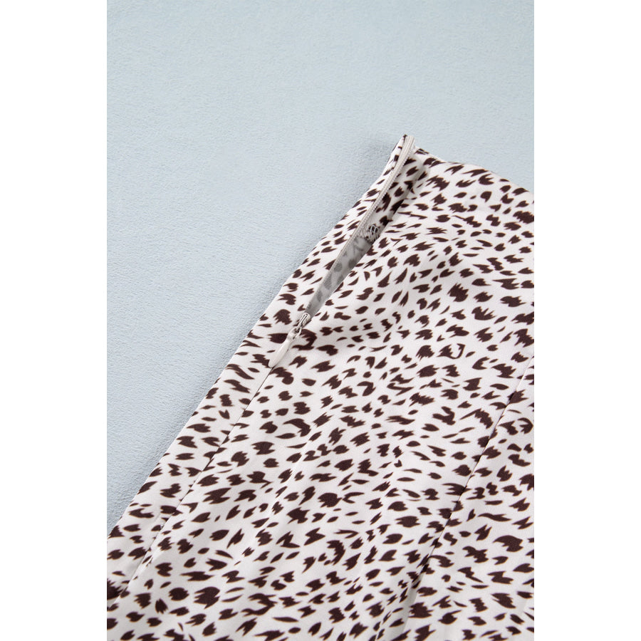 Brown Cheetah Print Trim Split Long Western Skirt Bottoms/Skirts & Petticoat