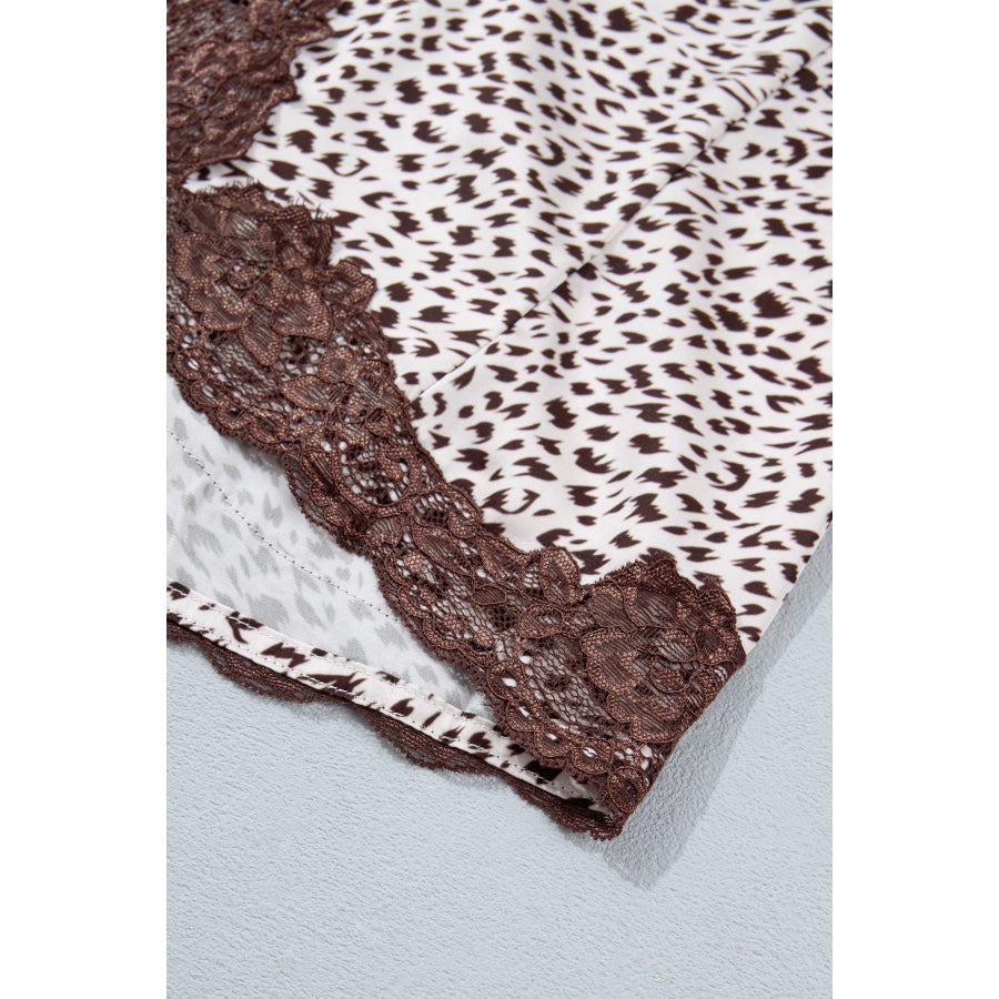 Brown Cheetah Print Trim Split Long Western Skirt Bottoms/Skirts & Petticoat