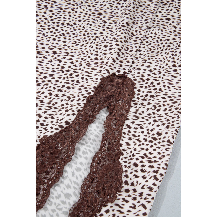 Brown Cheetah Print Trim Split Long Western Skirt Bottoms/Skirts & Petticoat