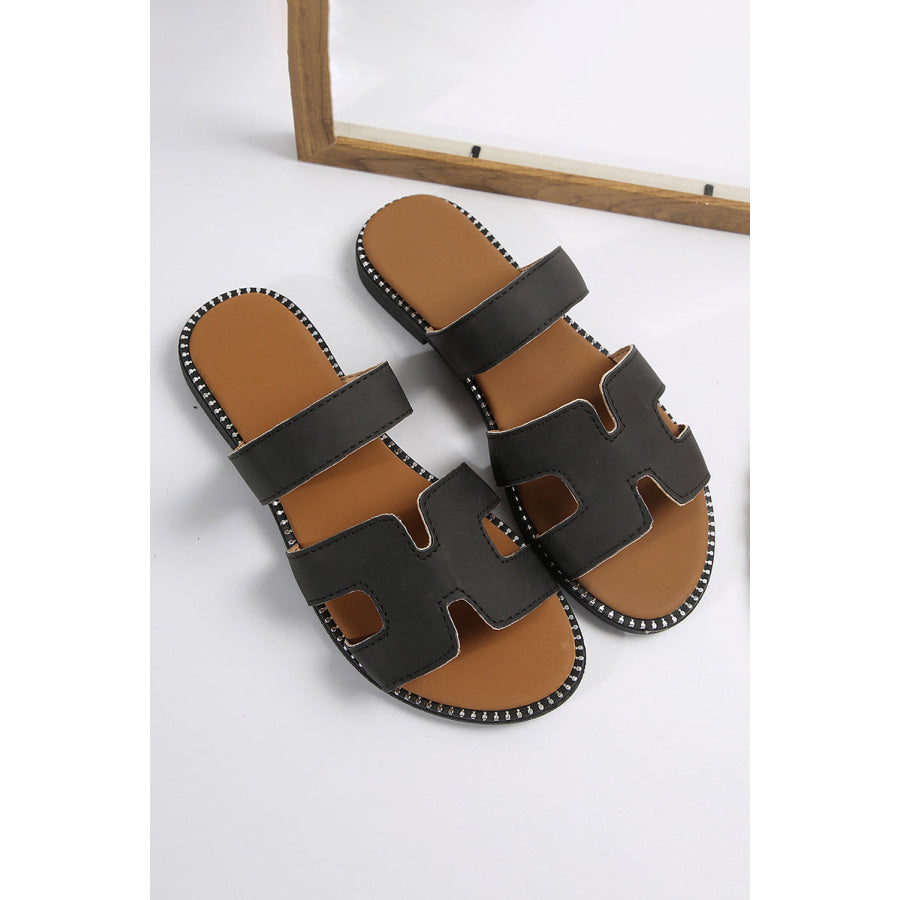 Brown Cut Out H Shape Band PU Leather Slippers Shoes & Bags/Slippers