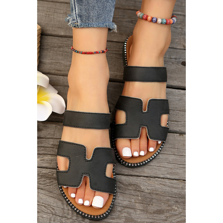Brown Cut Out H Shape Band PU Leather Slippers Shoes & Bags/Slippers