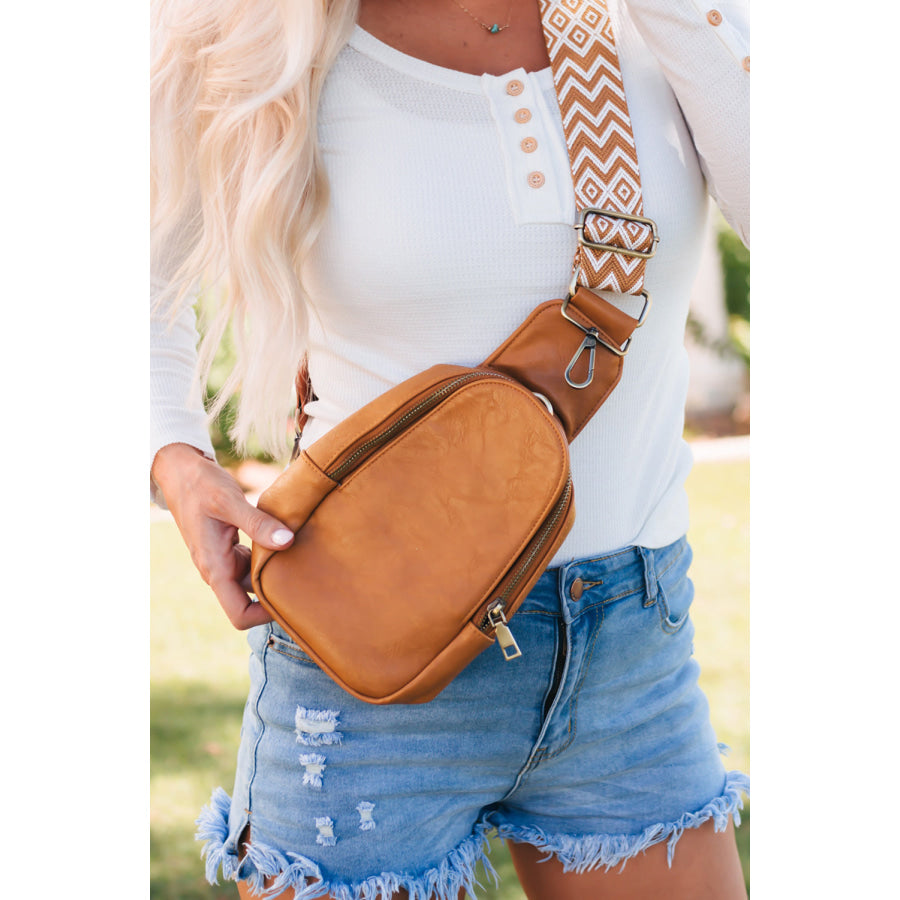 Brown Faux Leather Zipped Crossbody Chest Bag Brown / ONE SIZE / pu Shoes &amp; Bags/Crossbody Bags