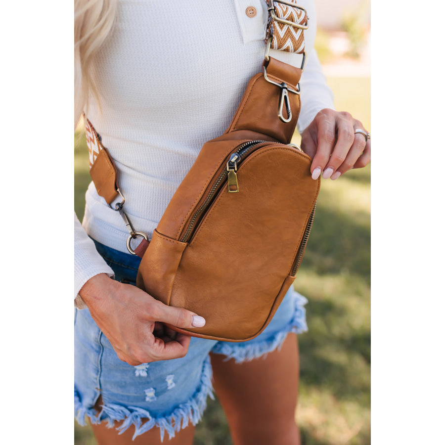 Brown Faux Leather Zipped Crossbody Chest Bag Shoes &amp; Bags/Crossbody Bags