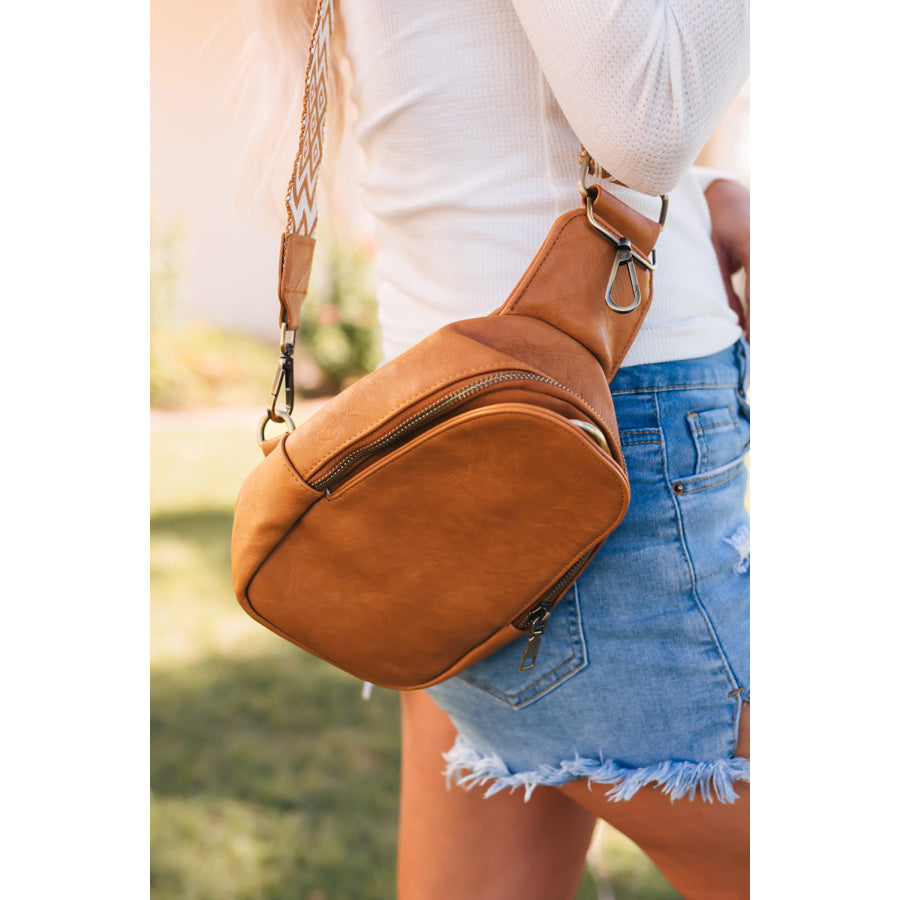 Brown Faux Leather Zipped Crossbody Chest Bag Shoes &amp; Bags/Crossbody Bags