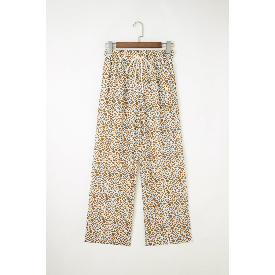Brown Leopard Drawstring Elastic Waistband Loose Pants Sale (50% OFF)/20%