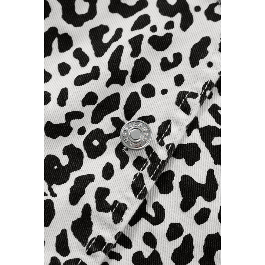 Brown Leopard Print Button Overlap Denim Shorts Bottoms/Denim Shorts