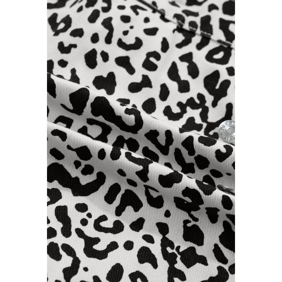Brown Leopard Print Button Overlap Denim Shorts Bottoms/Denim Shorts