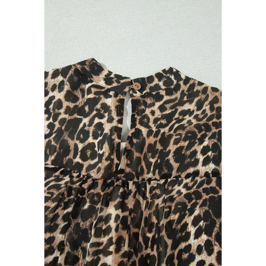 Brown Leopard Print Long Sleeve Short Shift Dress Dresses/Mini Dresses