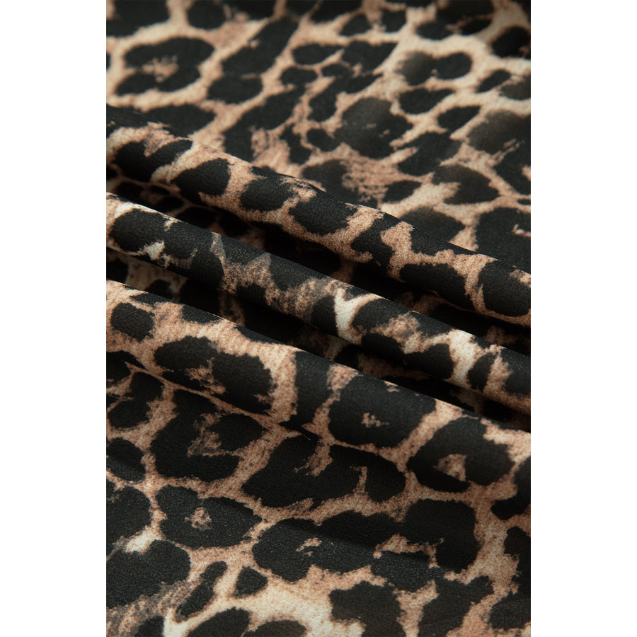 Brown Leopard Print Long Sleeve Short Shift Dress Dresses/Mini Dresses