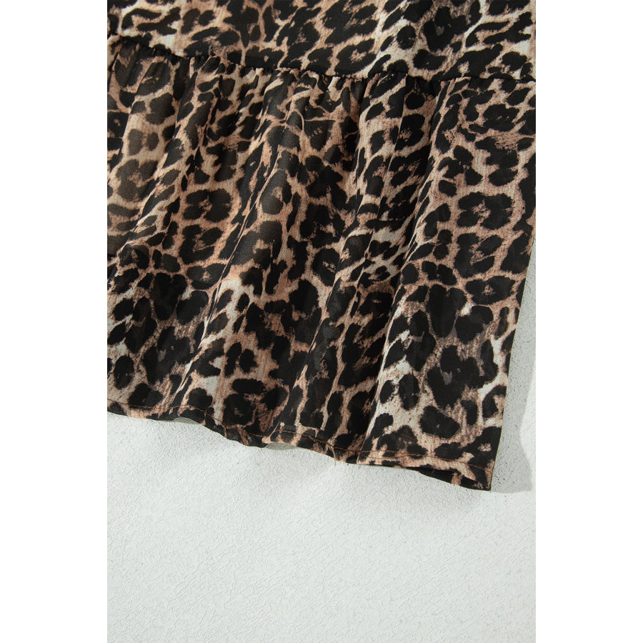 Brown Leopard Print Long Sleeve Short Shift Dress Dresses/Mini Dresses