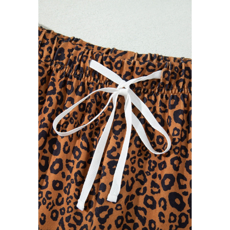 Brown Leopard Print Long Sleeve Top Relaxed Pant Set Two Piece Sets/Pant Sets