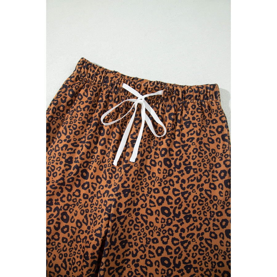Brown Leopard Print Long Sleeve Top Relaxed Pant Set Two Piece Sets/Pant Sets