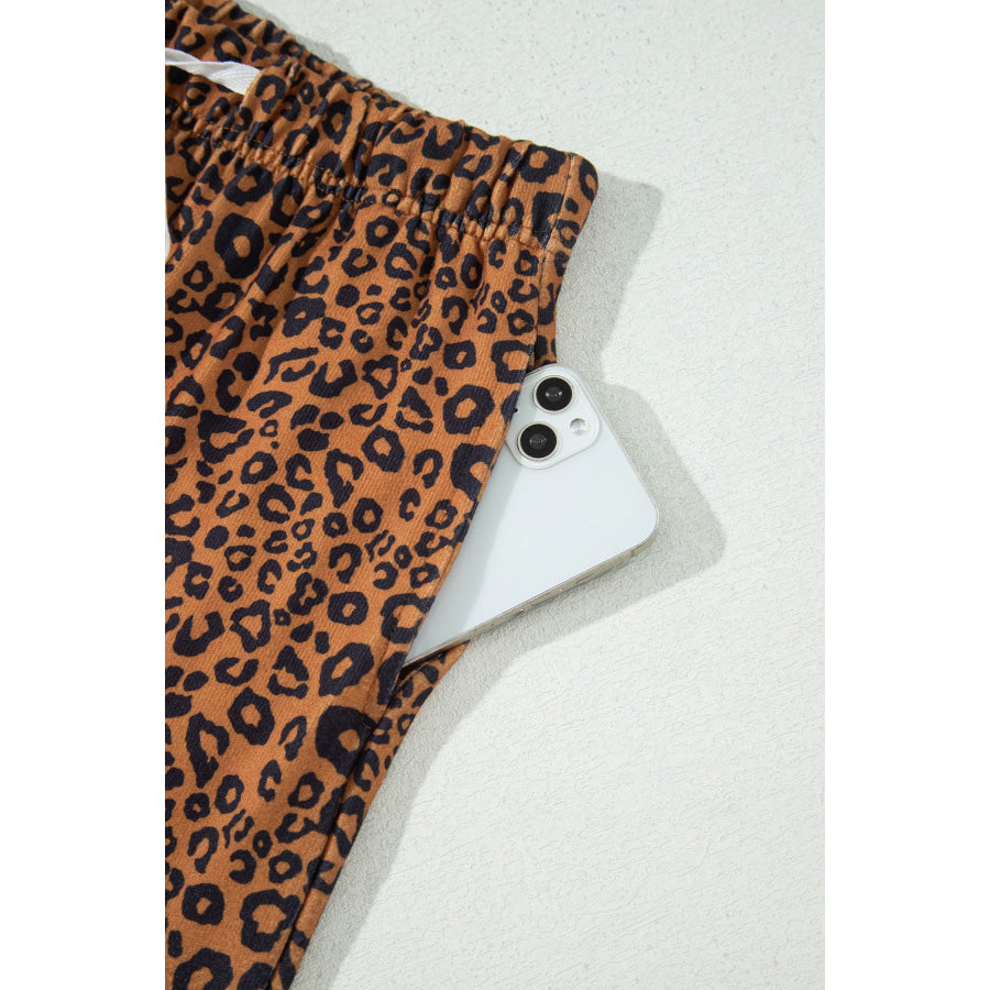 Brown Leopard Print Long Sleeve Top Relaxed Pant Set Two Piece Sets/Pant Sets