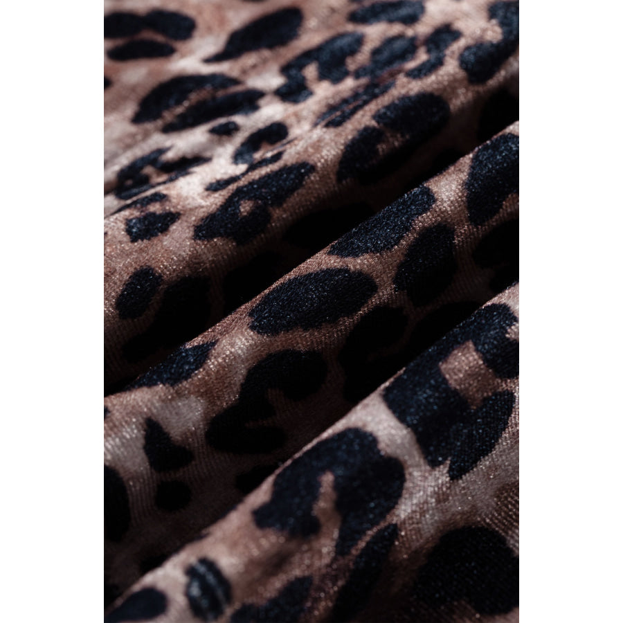 Brown Leopard Print Short Sleeve Mini Shift Silhouette Dress Dresses/Mini Dresses