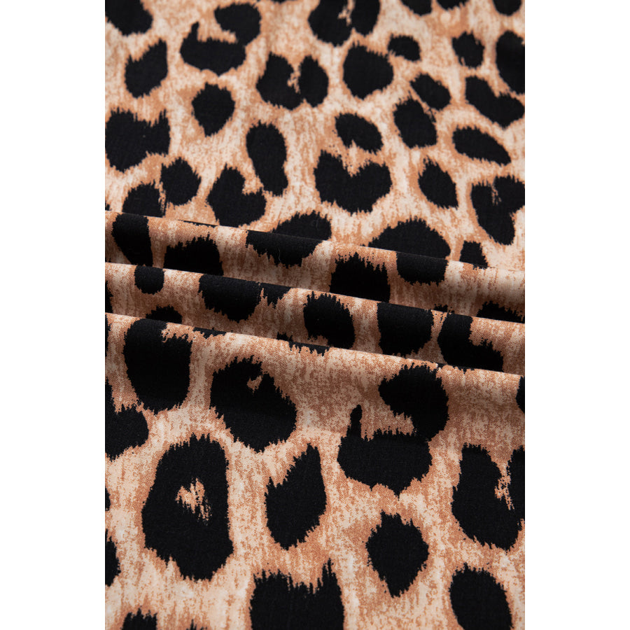 Brown Leopard Print Smocked Detail Flowy Midi Dress Dresses/Midi Dresses